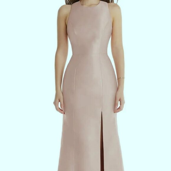 Alfred Sung D824 Toasted Sugar Jewel Neck Open Back Bow Gown - Picture 1 of 4